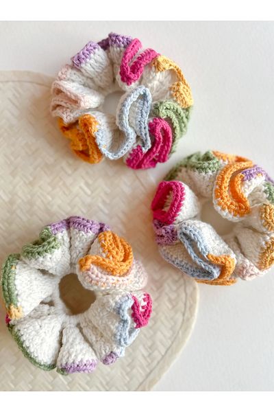chipiques مشبك شعر كروشيه ملون أبيض ماكسي Scrunchie