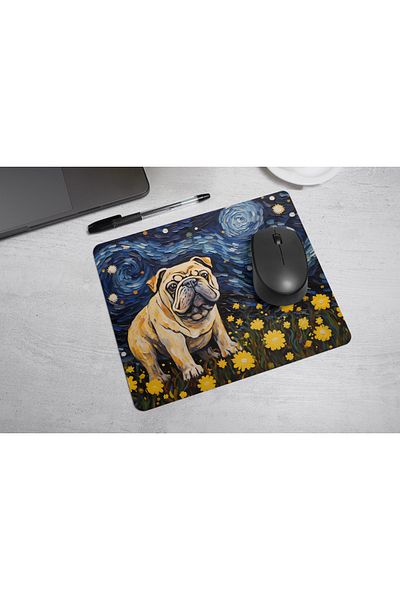 MS Major Selection Bulldog Mouse Pad – Starry Night Art Design (17.5X21.5 Cm, Non-Slip Base)