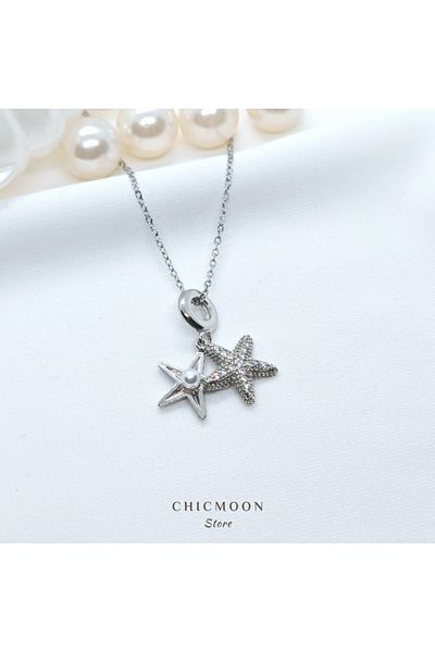 CHICMOON STORE Steel Silver Color Pearl Starfish Necklace