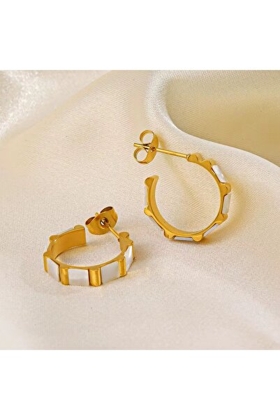 Siya Silver Beyaz Sedefli Kararmaz Çelik Çivi Halka Küpe