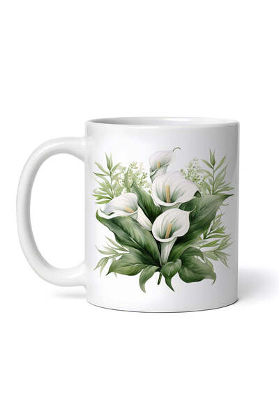 OEM Cană albă personalizată, crini albi cu frunze, Inovatix®. 330 ml