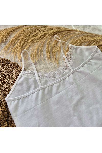 HS İÇ GİYİM Cotton White Women's Undershirt – Rope Strap, Round Neck, Elegant Lace
