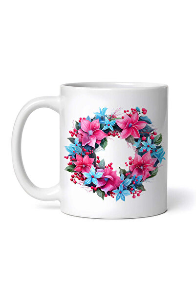 OEM Cană albă personalizată, coroană de Crăciun roz albastră cu flori, Inovat...