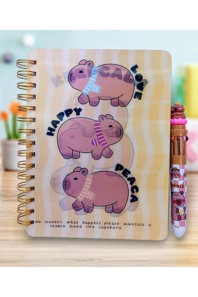 izmir yazici servis Capybara Hologram Changing Cover Spiral Notebook with Bookmark 10 Colors Writing Pen Gift Set