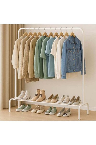 ALMUFARREJ Metal Clothes Organizer and Hanger White 110×40×150 cm