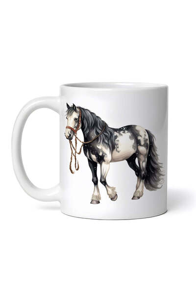 OEM Cană albă personalizată, Cal alb cu pete negre, Inovatix®. 330 ml