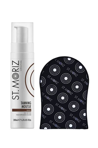 ST. MORIZ Set autobronzant profesional ST MORIZ cu spumă închisă la culoare cu uscare rapidă și mănușă de bronzare din catifea