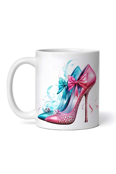 OEM Cană albă personalizată, Crăciun roz albastru cu tocuri înalte, INOVATIX®. 330ml