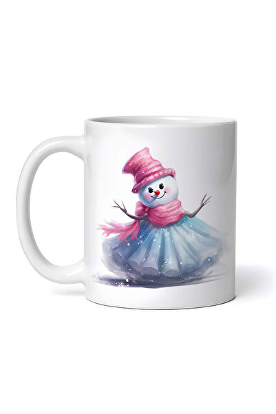 OEM Εξατομικευμένη Λευκή Κούπα, Χριστουγεννιάτικος Ροζ Μπλε Χιονάνθρωπος με Φ...