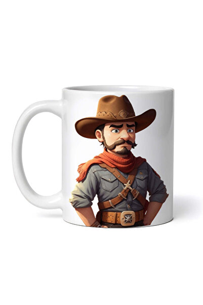 OEM Cană albă personalizată, Cowboy cu eșarfă și curele, INOVATIX®. 330ml