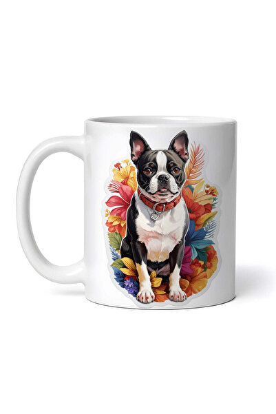 OEM Cană albă personalizată, câine Boston Terrier cu zgardă, Inovatix®. 330 ml