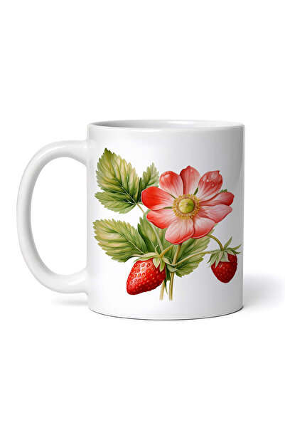 OEM Cană albă personalizată, căpșuni și floare roșie, INOVATIX®. 330ml