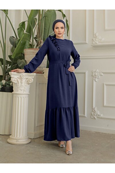 HİJABAYA Frill Stone Detailed Piece Skirted Belt Ayrobin Dress
