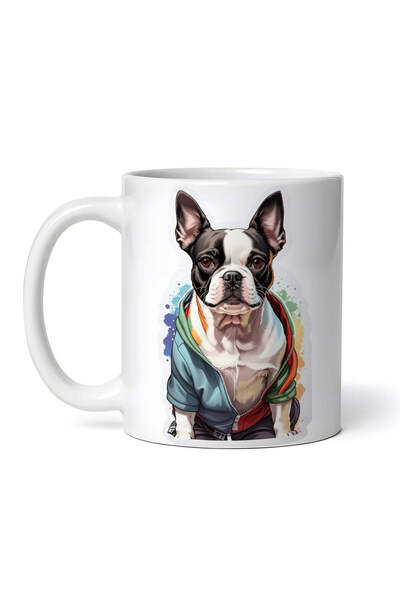 OEM Εξατομικευμένη Λευκή Κούπα, Σκύλος Boston Terrier με Πουκάμισο, Inovatix®...