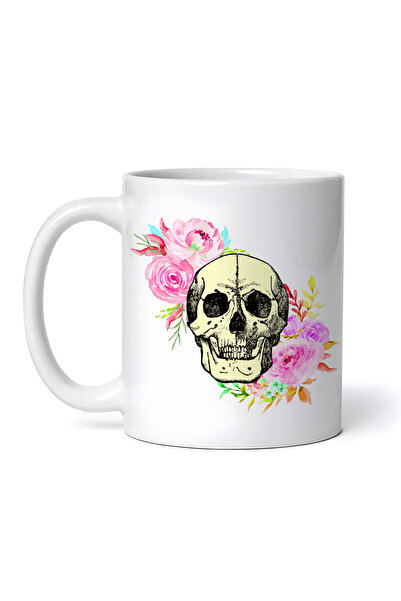 OEM Εξατομικευμένη λευκή κούπα, Κρανίο με λουλούδια, INOVATIX®. 330ml