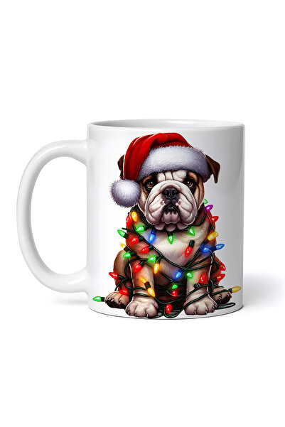 OEM Cană albă personalizată, Bulldog decorată cu decorațiuni de Crăciun, INOV...