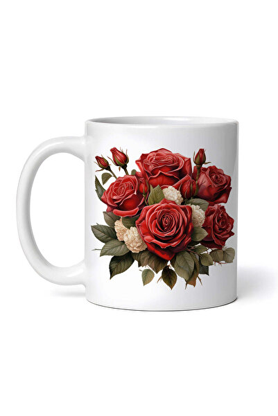 OEM Cană albă personalizată, Buchet de trandafiri cu dalii, INOVATIX®. 330ml