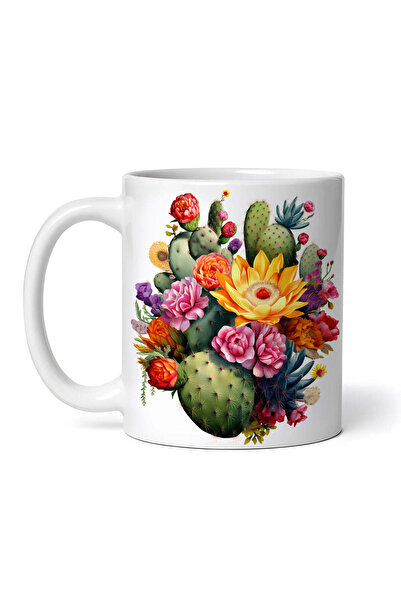 OEM Cană albă personalizată, Cactuși Galatea înfloriți, INOVATIX®. 330ml