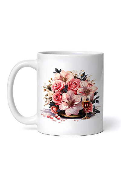 OEM Cană albă personalizată, Buchet de flori și vin, INOVATIX®. 330ml