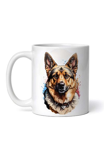 OEM Cană albă personalizată, Ciobănesc German cu zgardă și medalion, Inovatix®. 330 ml