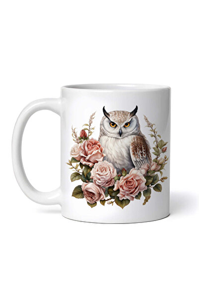 OEM Cană albă personalizată, Bufniță cu trandafiri, INOVATIX®. 330ml