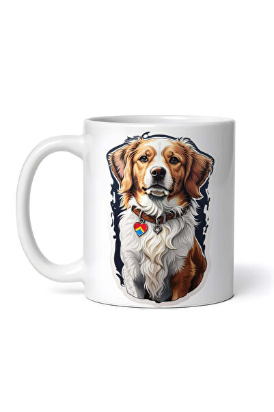 OEM Cană albă personalizată, cățeluș Brittany cu medalion, Inovatix®. 330 ml