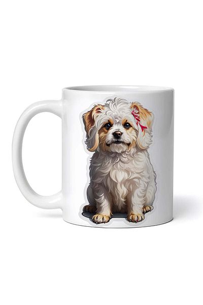 OEM Cană albă personalizată, câine Bichon Maltez cu fundă, INOVATIX®. 330ml