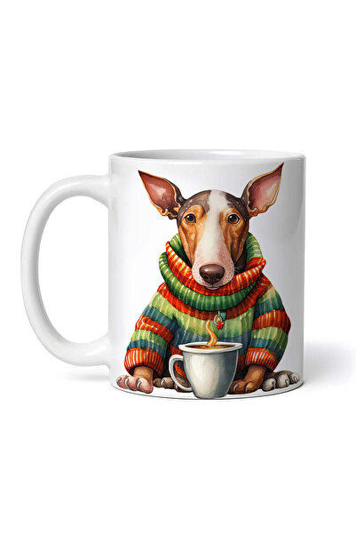 OEM Εξατομικευμένη λευκή κούπα, Bull Terrier που πίνει καφέ, INOVATIX®. 330ml