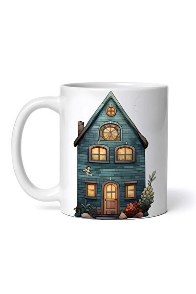 OEM Cană albă personalizată, Casă din cărămidă albastră, Inovatix®. 330 ml