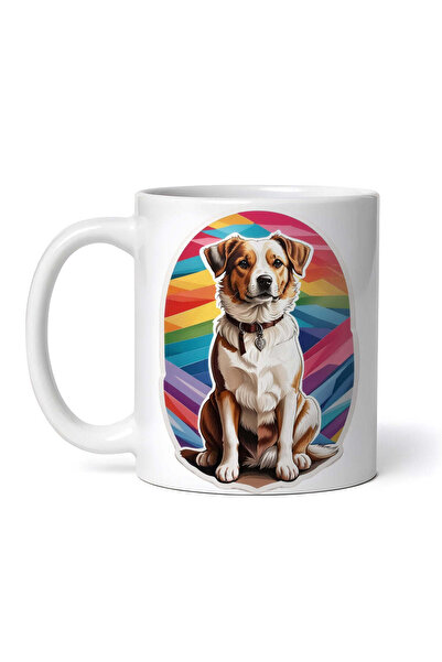 OEM Cană albă personalizată, cățeluș Brittany cu medalion, Inovatix®. 330 ml