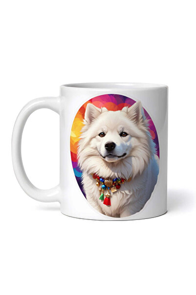 OEM Εξατομικευμένη λευκή κούπα, Σκύλος Samoyed με κολάρο, INOVATIX®. 330ml
