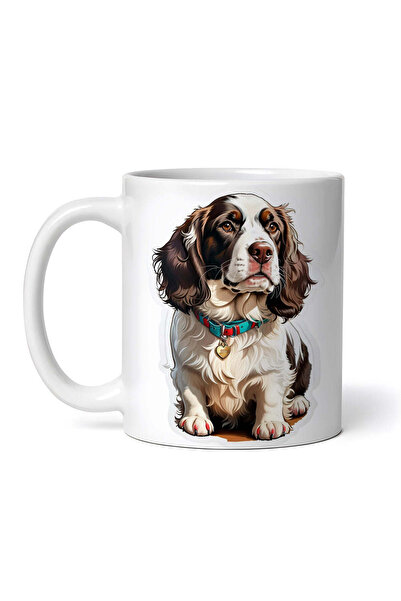 OEM Εξατομικευμένη λευκή κούπα, σκύλος Springer Spaniel με κολάρο, INOVATIX®....