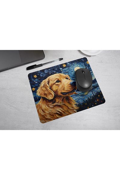 MS Major Selection Golden Retriever Mouse Pad – Starry Night Design (17.5X21.5 Cm, Non-Slip Base)