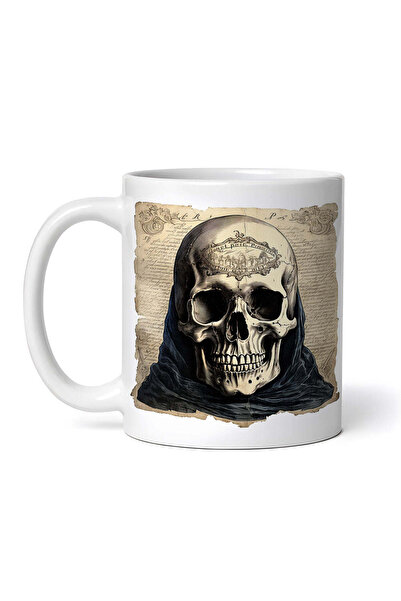 OEM Cană albă personalizată, craniu pe papirus, Inovatix®. 330 ml