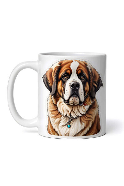 OEM Cană albă personalizată, câine Saint Bernard cu medalion, INOVATIX®. 330ml