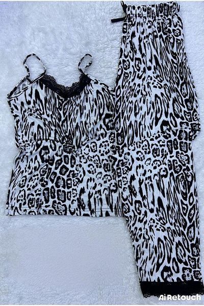 XORVİO Women's Cotton Rope Strap Nightgown Pajamas Suit Lace Detailed Stylish Pattern Cotton Summer Soft Cotton