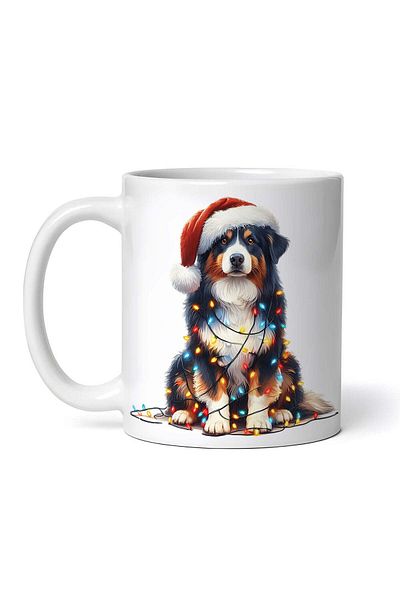 OEM Cană albă personalizată, Ciobănesc Australian decorată de Crăciun, INOVATIX®. 330ml