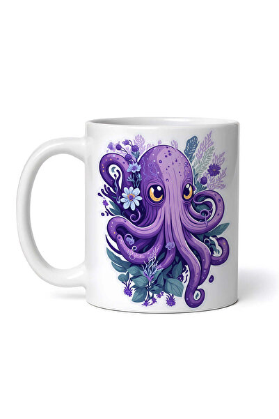 OEM Εξατομικευμένη λευκή κούπα, Χταπόδι με λουλούδια, INOVATIX®. 330ml