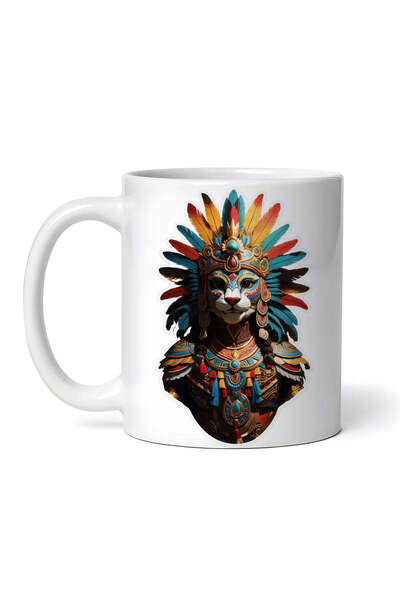 OEM Cană albă personalizată, creatură mitologică Cipactli cu cască din pene, ...