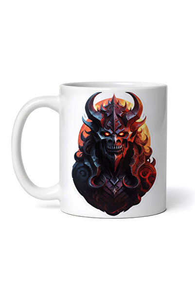 OEM Cană albă personalizată, cap de demon cu coarne, INOVATIX®. 330ml