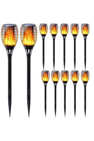 Echo Soul Set de 12 Lampi Solare pentru Exterior Echo Soul®, Rezistente la Intemperii, Design cu Flacara