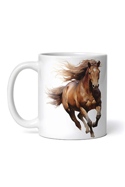 OEM Cană albă personalizată, Cal maro galopând, INOVATIX®. 330 ml