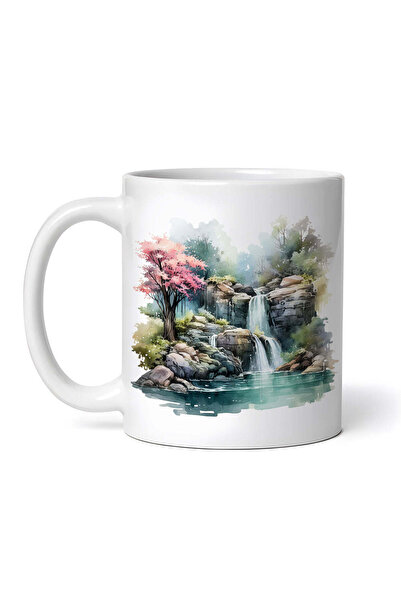 OEM Cană albă personalizată, Cascadă din pădure, Inovatix®. 330 ml