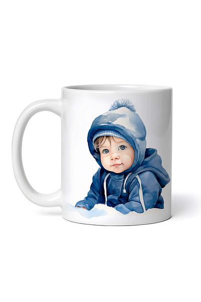 OEM Cană albă personalizată, Copil cu căciulă și hanorac albastru, INOVATIX®. 330ml