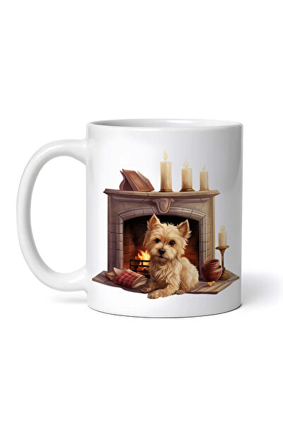 OEM Εξατομικευμένη λευκή κούπα, Γιορκσάιρ Τεριέ μπροστά στο τζάκι, INOVATIX®....