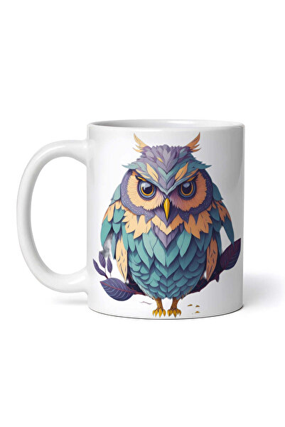 OEM Cană albă personalizată, Bufniță încruntată, INOVATIX®. 330 ml