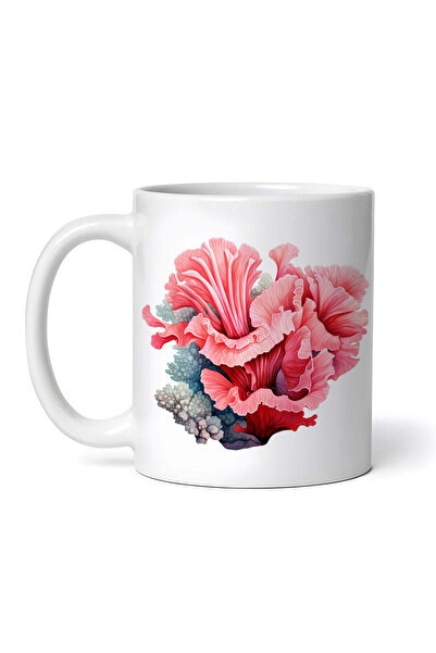 OEM Cană albă personalizată, anemone roșii coral, Inovatix®. 330 ml