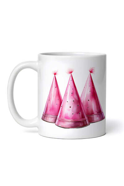 OEM Cană albă personalizată, pălării roz de petrecere cu puf, Inovatix®. 330 ml