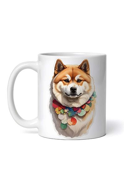 OEM Cană albă personalizată, câine Akita Inu cu colier, Inovatix®. 330 ml