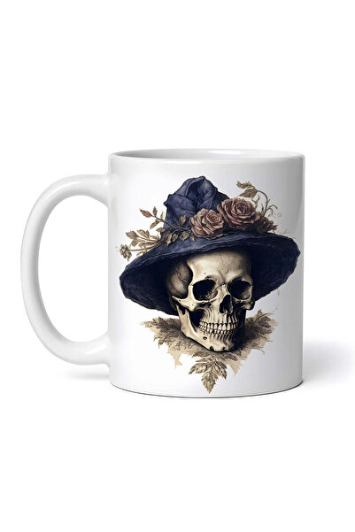 OEM Εξατομικευμένη Λευκή Κούπα, Κρανίο με Μπλε Παλάτι και Λουλούδια, Inovatix...